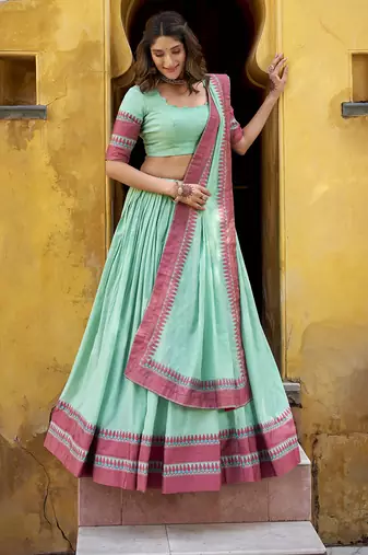 sky blue embroidered chanderi ethnic lehenga choli with dupatta