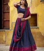 navy blue embroidered chanderi ethnic lehenga choli with dupatta