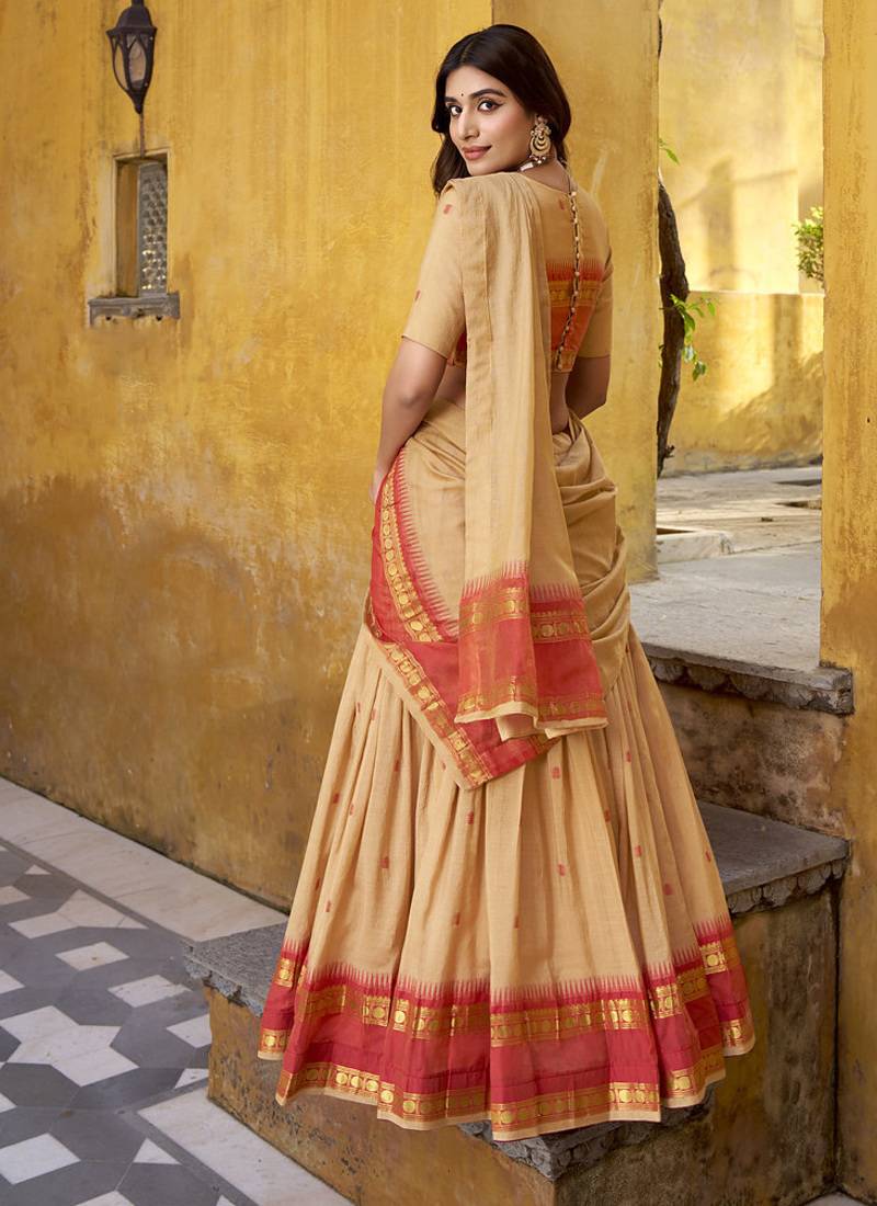 cream woven chanderi ethnic lehenga choli with dupatta