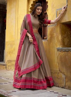 chiku embroidered chanderi ethnic lehenga choli with dupatta 1