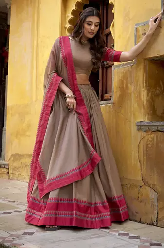 chiku embroidered chanderi ethnic lehenga choli with dupatta