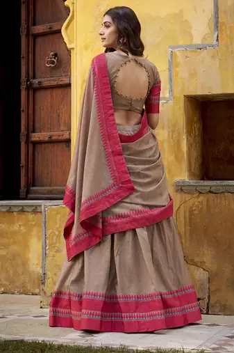 chiku embroidered chanderi ethnic lehenga choli with dupatta