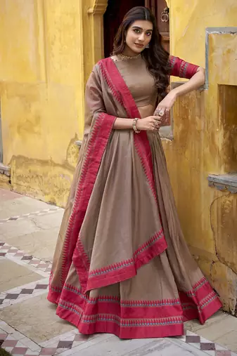 chiku embroidered chanderi ethnic lehenga choli with dupatta