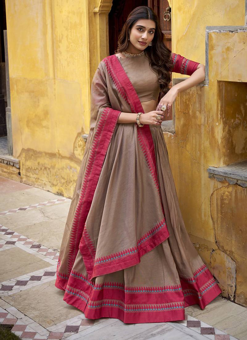 chiku embroidered chanderi ethnic lehenga choli with dupatta