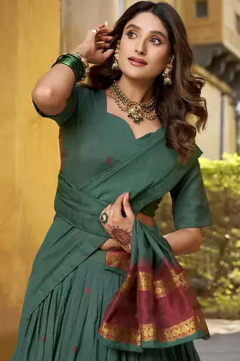 teal woven chanderi ethnic lehenga choli with dupatta