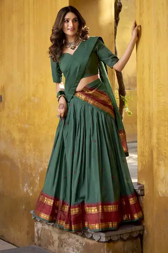 teal woven chanderi ethnic lehenga choli with dupatta