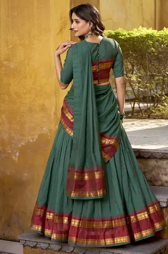 teal woven chanderi ethnic lehenga choli with dupatta