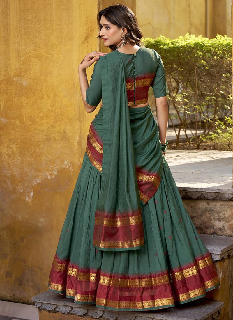 teal woven chanderi ethnic lehenga choli with dupatta