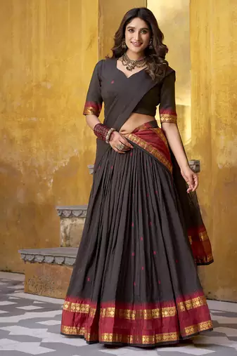 black woven chanderi ethnic lehenga choli with dupatta