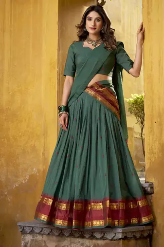 teal woven chanderi ethnic lehenga choli with dupatta