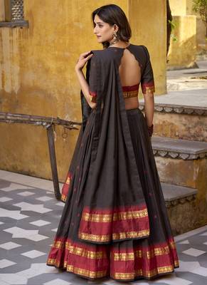 black woven chanderi ethnic lehenga choli with dupatta 5