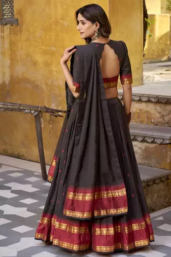 black woven chanderi ethnic lehenga choli with dupatta