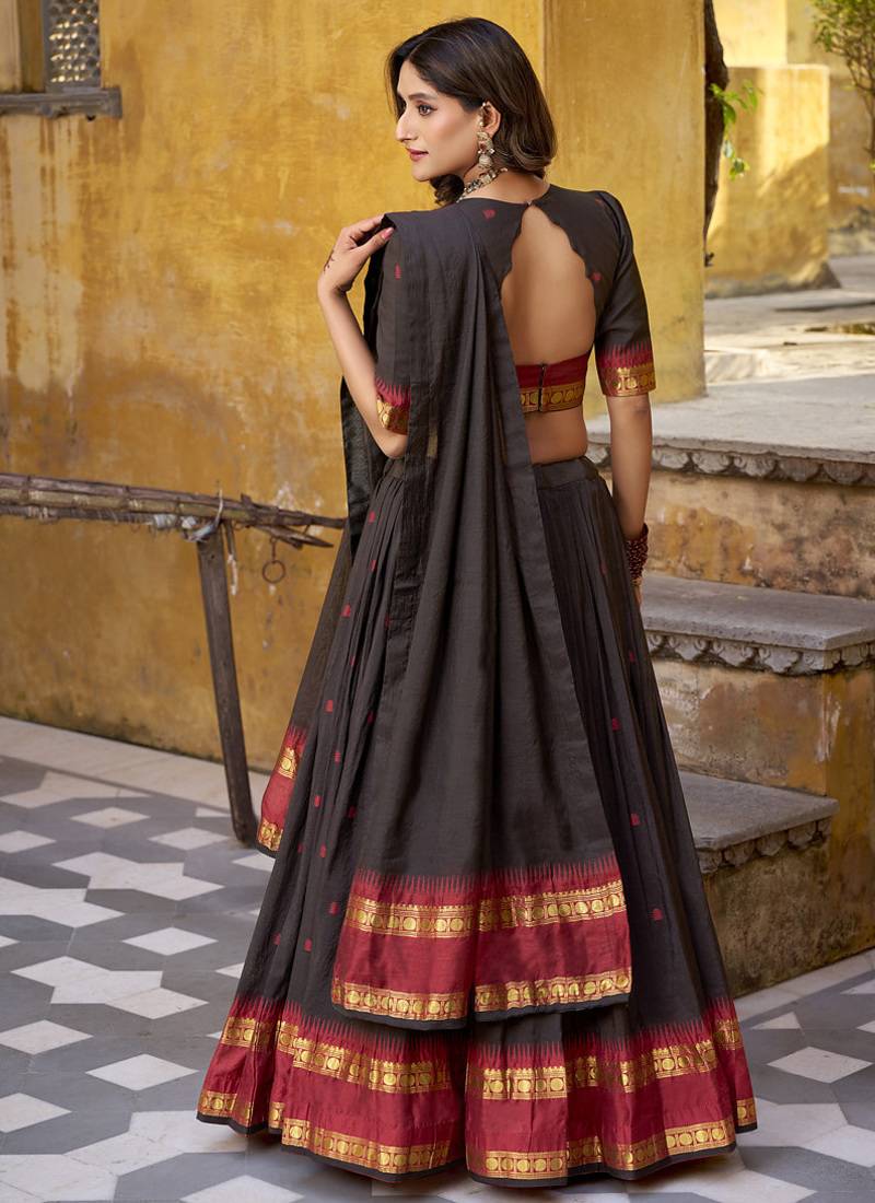 black woven chanderi ethnic lehenga choli with dupatta