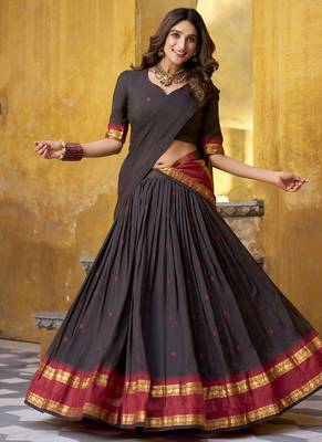 black woven chanderi ethnic lehenga choli with dupatta 1