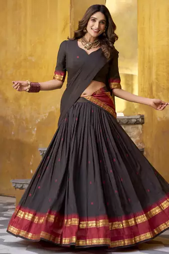 black woven chanderi ethnic lehenga choli with dupatta