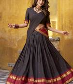 black woven chanderi ethnic lehenga choli with dupatta