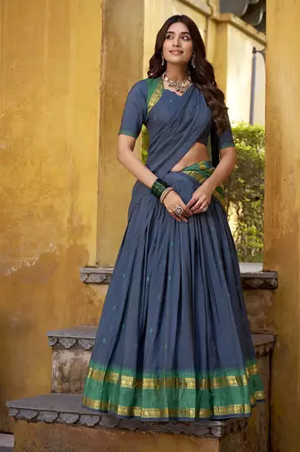 navy blue woven chanderi ethnic lehenga choli with dupatta