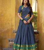 navy blue woven chanderi ethnic lehenga choli with dupatta