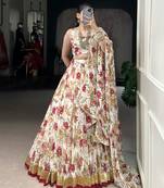 white printed chiffon ethnic lehenga choli with dupatta