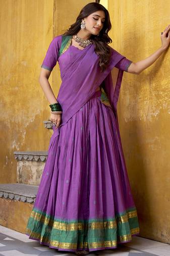 Purple woven chanderi ethnic lehenga choli with dupatta