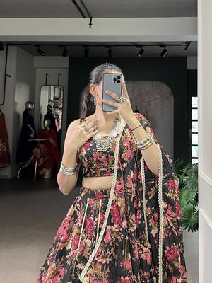 black printed chiffon ethnic lehenga choli with dupatta 2