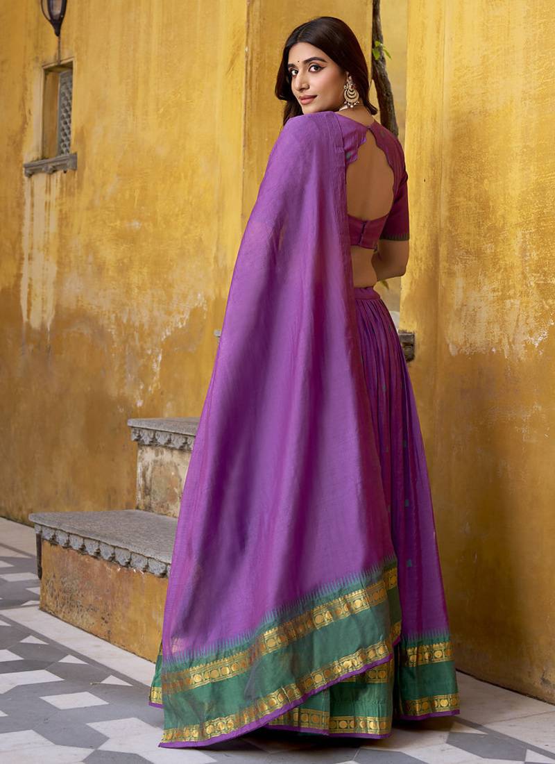 Purple woven chanderi ethnic lehenga choli with dupatta