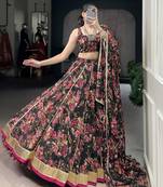 black printed chiffon ethnic lehenga choli with dupatta