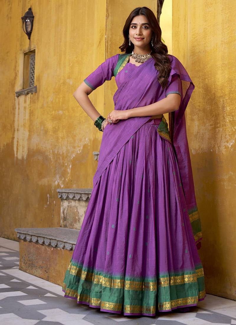 Purple woven chanderi ethnic lehenga choli with dupatta
