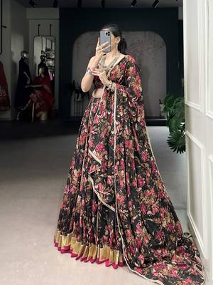 black printed chiffon ethnic lehenga choli with dupatta 4