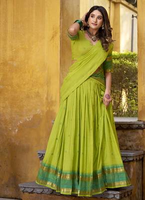 Green South Indian Half Saree Lehenga with Dupatta     Festive Traditional Wear for Women 1