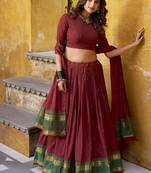 maroon woven chanderi ethnic lehenga choli with dupatta