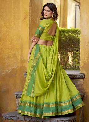 Green South Indian Half Saree Lehenga with Dupatta     Festive Traditional Wear for Women 4