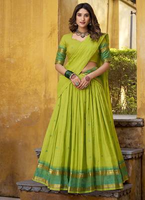 Green South Indian Half Saree Lehenga with Dupatta     Festive Traditional Wear for Women 5