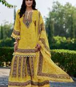 Lemon printed with handwork natural crepe ethnic kurti set with plazzo
