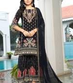 Black printed with handwork natural crepe ethnic kurti set with plazzo