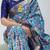 firozi color kalamkari printed with foil work soft dola art silk saree with unstitched blouse