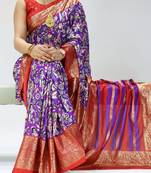 purple color kalamkari printed with foil work soft dola art silk saree with unstitched blouse