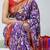 purple color kalamkari printed with foil work soft dola art silk saree with unstitched blouse