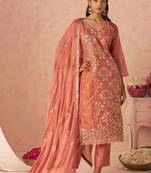 Rust silk zari fancy embroidered designer suit for wedding