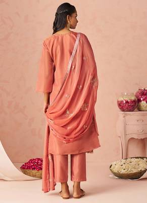 Rust silk zari fancy embroidered designer suit for wedding 4