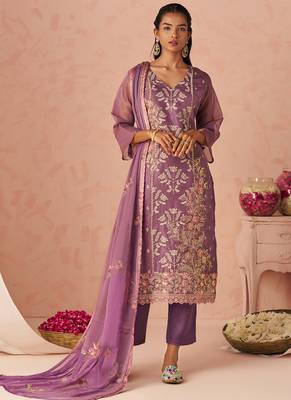 Lavender silk zari fancy embroidered designer suit for wedding 1