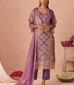 Lavender silk zari fancy embroidered designer suit for wedding