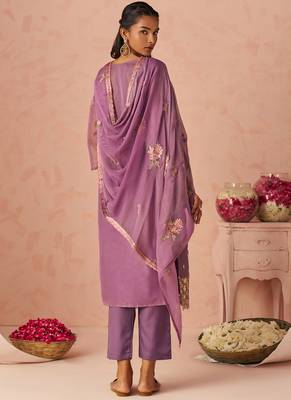 Lavender silk zari fancy embroidered designer suit for wedding 2