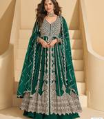 Sea green chinon silk heavy embrodiered semi stitched wedding gowns