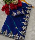 blue color designer georgette saree with zari cutwork border & bangalore blouse with work