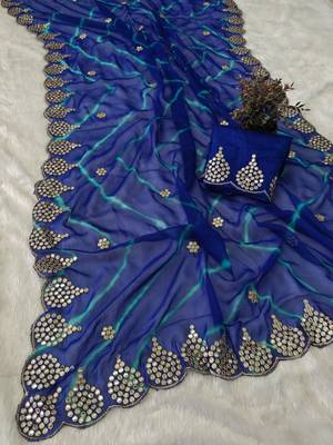 blue color designer georgette saree with zari cutwork border & bangalore blouse with work 2