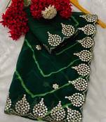 green color designer georgette saree with zari cutwork border & bangalore blouse with work
