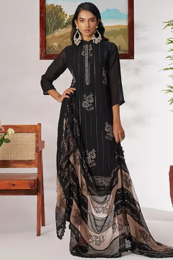 Black pure organza embroidered designer salwar suit
