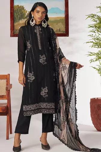 Black organza embroidered salwar suit