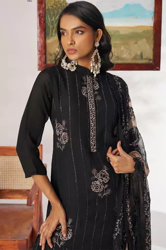 Black organza embroidered salwar suit